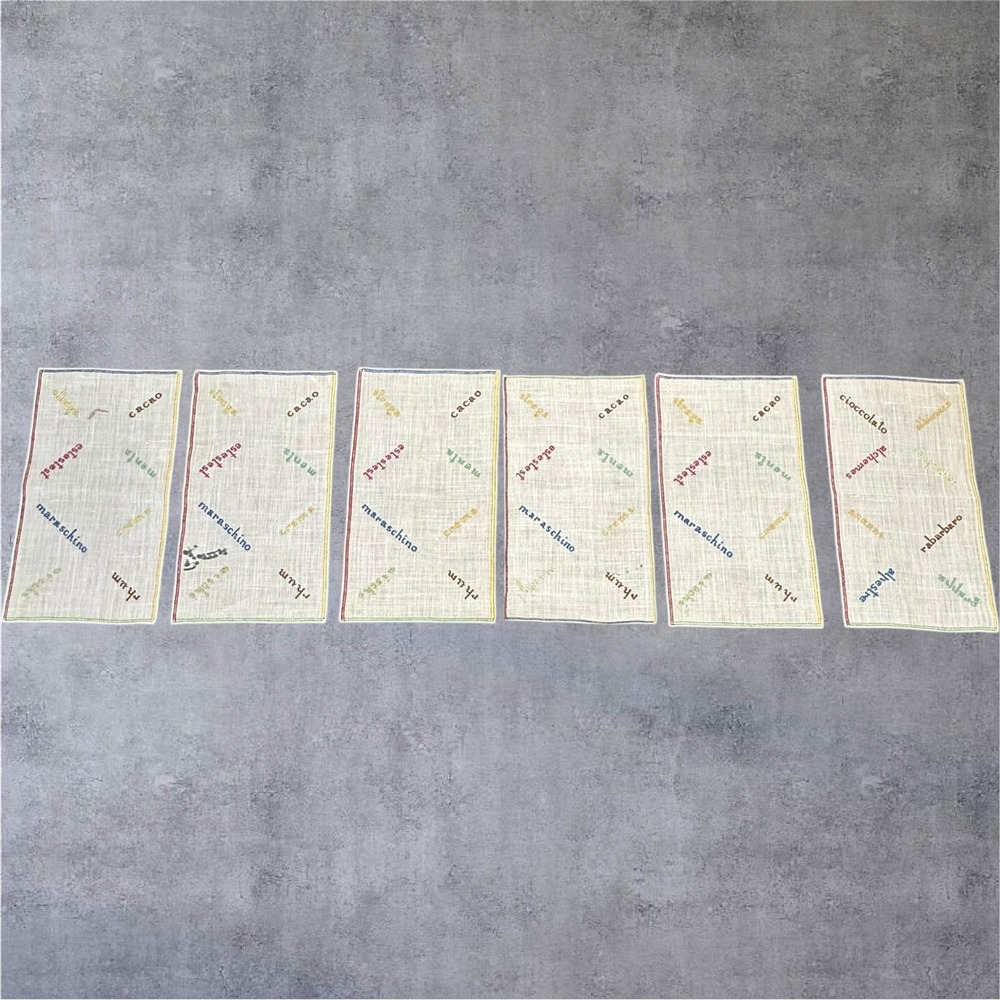 Set of 6 MCM Retro Cocktail Napkins Multi Embroidered Italian Linen